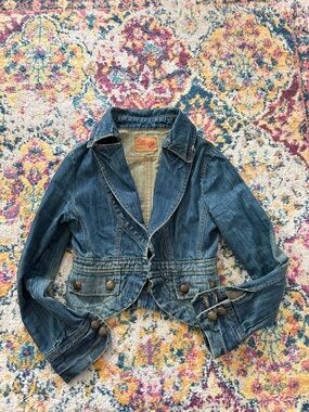 Y2K Cropped Denim Jacket Fitted Boho Coastal Cowgirl Faded Wash Blazer Style